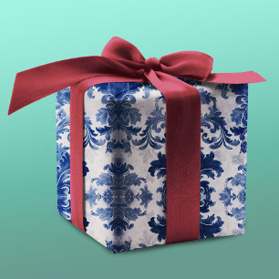 Elegant Blue Vintage Toile Damask Pattern Wrapping Paper Sheet