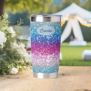 Elegant Blue Violet Pink Silver Glitter Monogram Insulated Tumbler