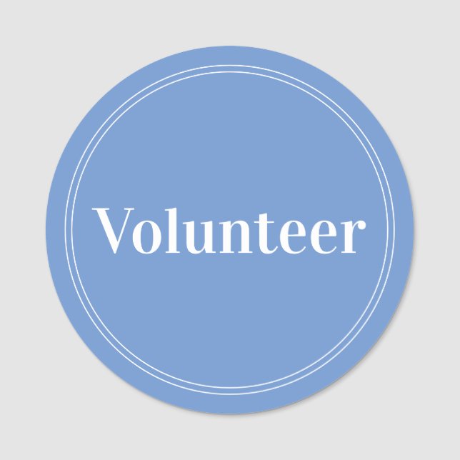 Elegant Blue Volunteer Magnetic Name Tag (Front)