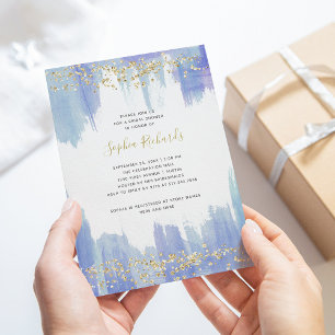 Elegant Blue Watercolor and Gold   Bridal Shower Invitation
