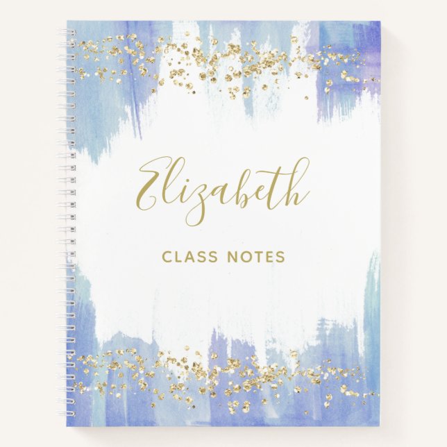 Elegant Blue Watercolor and Gold | Notebook (Front)