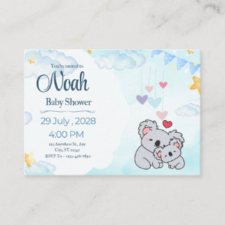 Elegant Blue Watercolor Baby Shower Invitation 