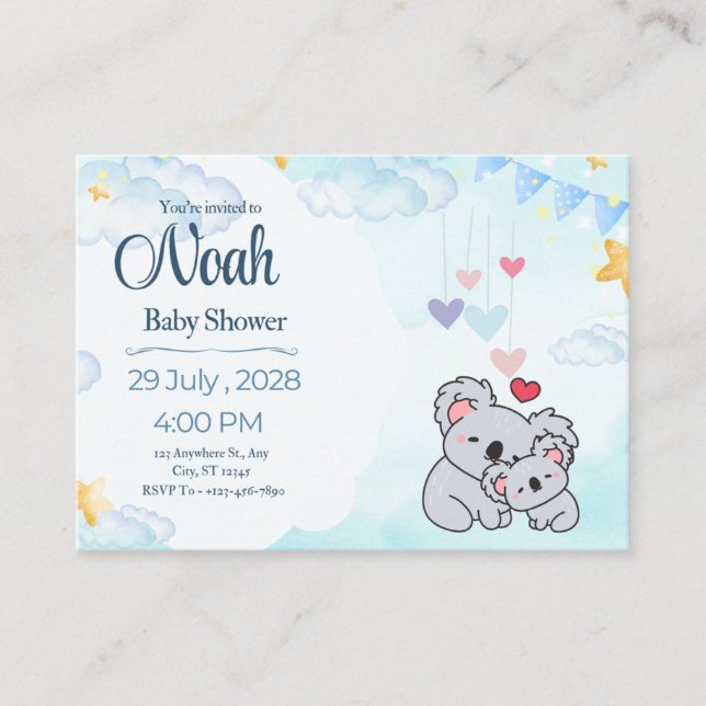 Elegant Blue Watercolor Baby Shower Invitation  (Front)