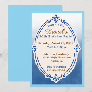 Elegant Blue Watercolor Birthday Invitations