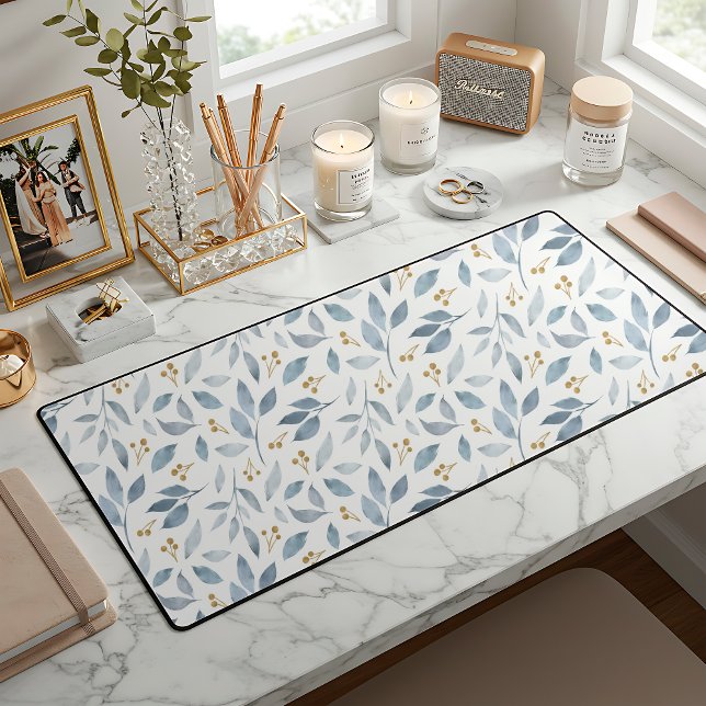 Elegant Blue Watercolor Botanical Pattern Desk Mat (Creator Uploaded)