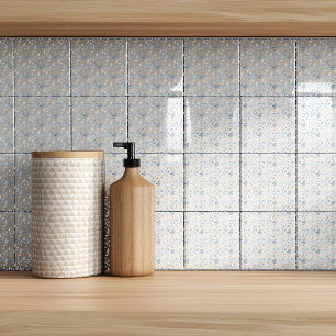 Elegant Blue Watercolor Botanical Pattern Tile