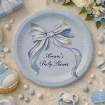 Elegant Blue Watercolor Bow Boy Baby Shower