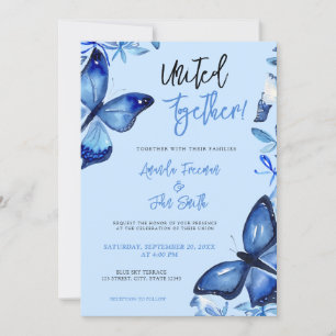 Elegant Blue Watercolor Butterflies Wedding Invitation