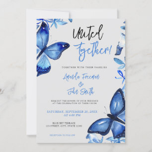 Elegant Blue Watercolor Butterflies Wedding Invitation