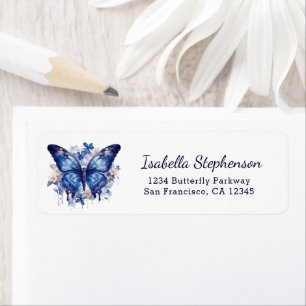Elegant Blue Watercolor Butterfly Return Address