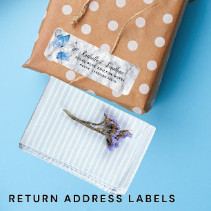 Elegant blue watercolor butterfly return address