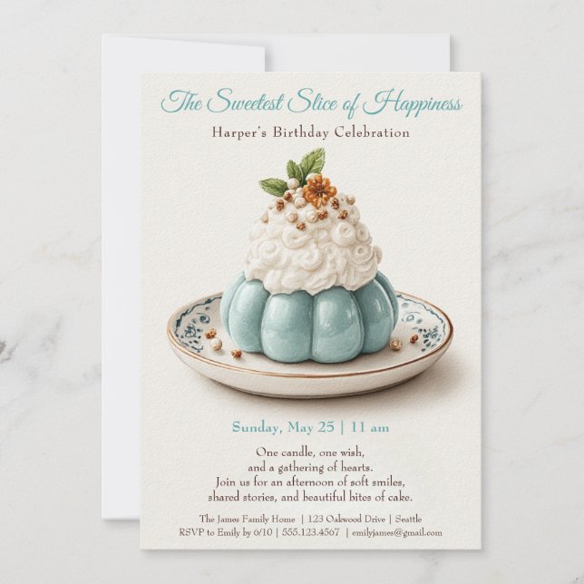 Elegant Blue Watercolor Cake Birthday Invitation (Front)