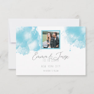 Elegant Blue Watercolor Flat Save The Date Card