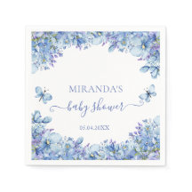 Elegant Blue Watercolor Floral Baby Shower