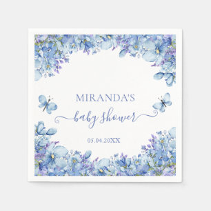 Elegant Blue Watercolor Floral Baby Shower Napkin