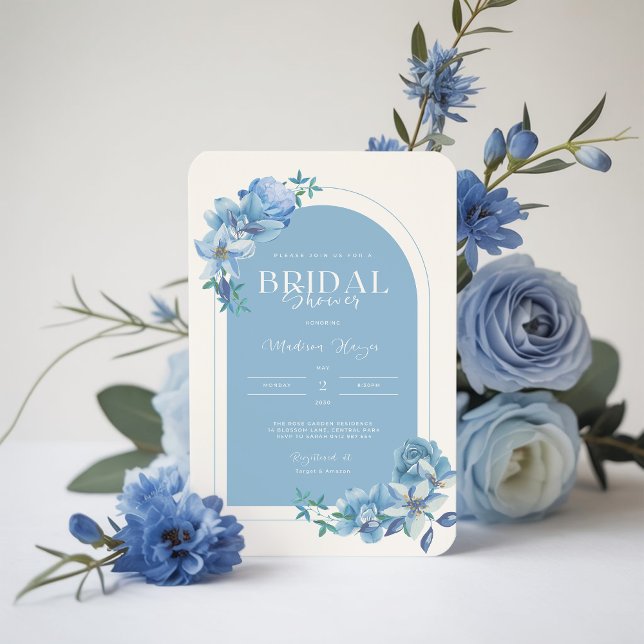 Elegant Blue Watercolor Floral Bridal Shower Invitation (Creator Uploaded)