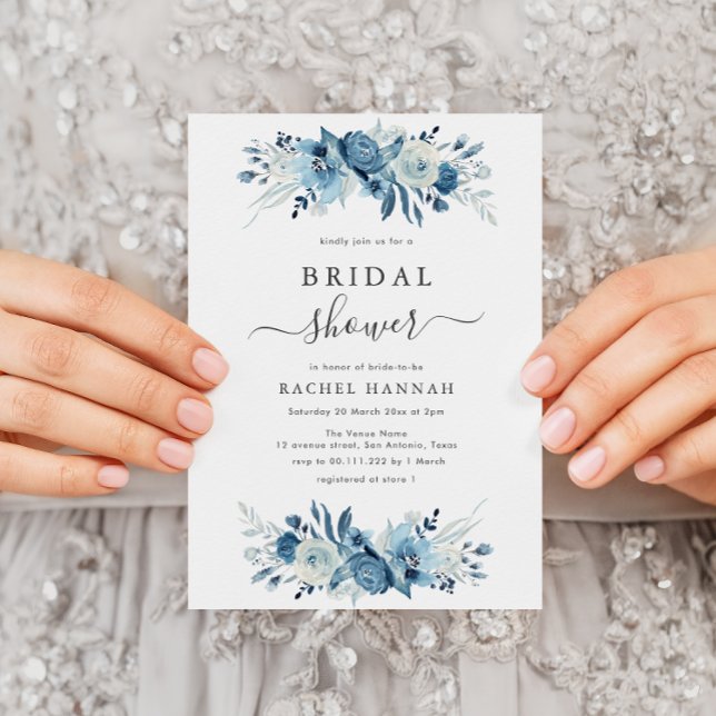 Elegant blue watercolor floral bridal shower invitation (Creator Uploaded)