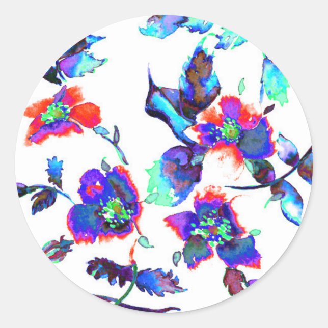 Elegant blue watercolor floral classic round sticker (Front)