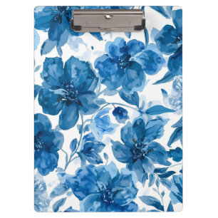 Elegant Blue Watercolor Floral Clipboard