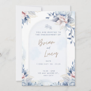 Elegant Blue Watercolor Floral Engagement Invite
