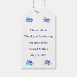 Elegant Blue Watercolor Floral Islamic Wedding Gift Tags