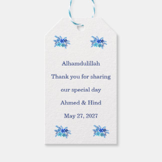 Elegant Blue Watercolor Floral Islamic Wedding  Gift Tags