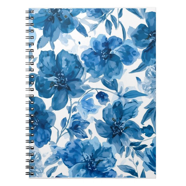Elegant Blue Watercolor Floral Notebook (Front)