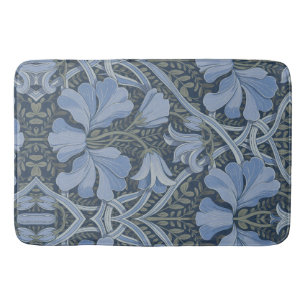 Elegant Blue Watercolor Floral Pattern Bath Mat