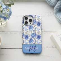 Elegant Blue Watercolor Floral Pattern Custom Name