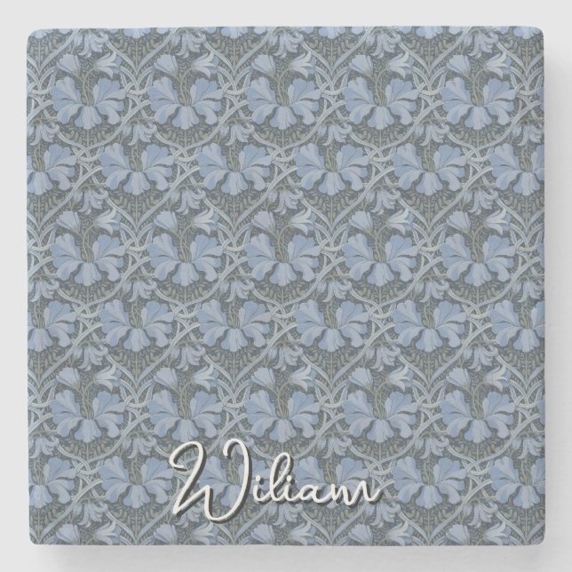 Elegant Blue Watercolor Floral Pattern Invitation Stone Coaster (Front)