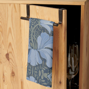 Elegant Blue Watercolor Floral Pattern Invitation Tea Towel