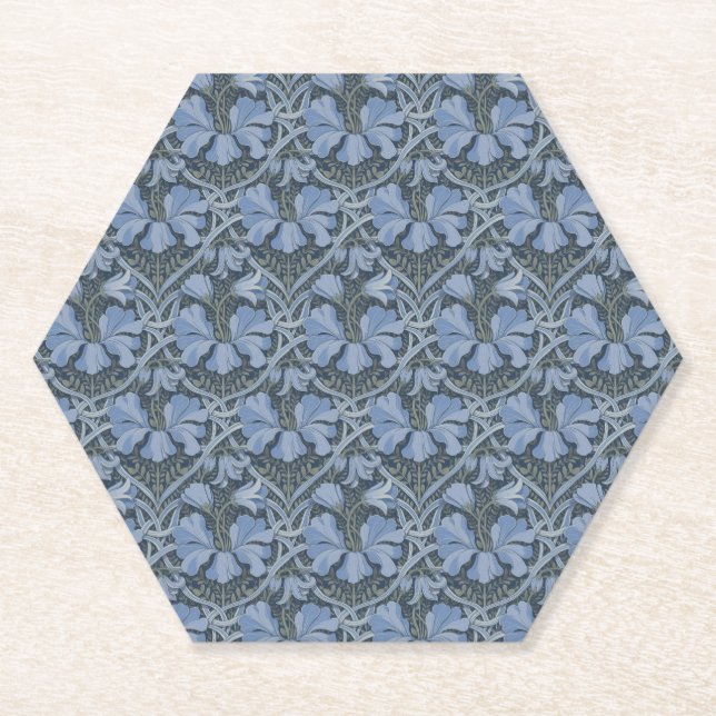Elegant Blue Watercolor Floral Pattern Paper Coaster (Front)