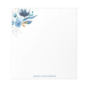Elegant Blue Watercolor Floral Personal Stationery Notepad