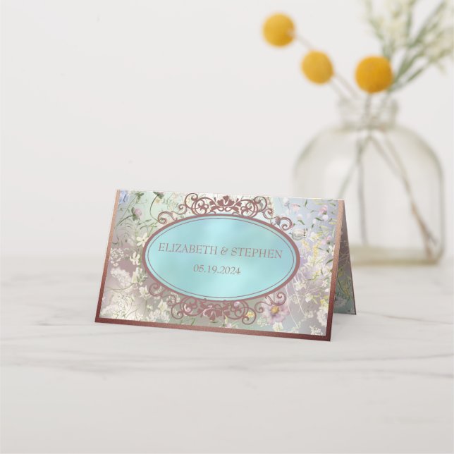 Elegant Blue Watercolor Floral Place Card (Back)