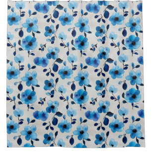 Elegant Blue Watercolor Floral Shower Curtain
