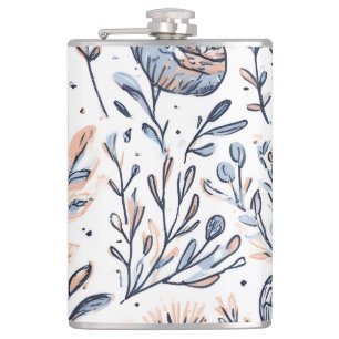 Elegant Blue Watercolor Floral Spray Bottle Hip Flask