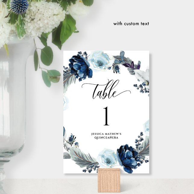 Elegant Blue Watercolor Floral Table Number (Creator Uploaded)
