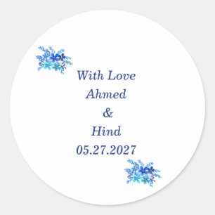Elegant Blue Watercolor Floral Wedding Favour Clas Classic Round Sticker