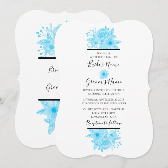 Elegant Blue Watercolor Floral Wedding Invitations (Front/Back)