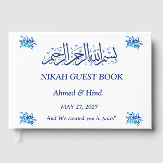 Elegant Blue Watercolor Floral Wedding Keepsake  Guest Book