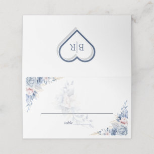 Elegant Blue Watercolor Floral Wedding Place Card