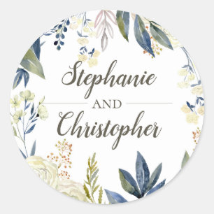 Elegant Blue Watercolor Flower Envelope Seal Favou