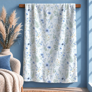 Elegant Blue Watercolor Flowers Cosy Throw Blanket