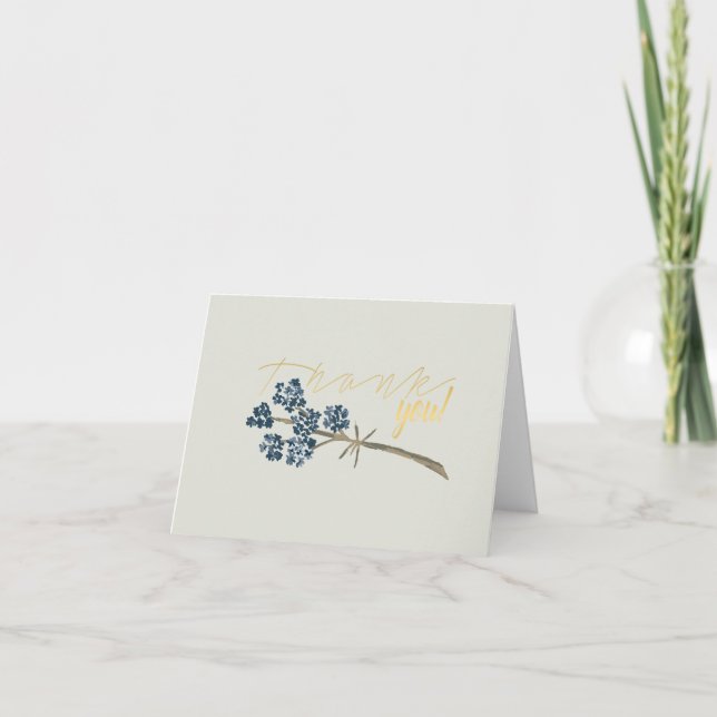 Elegant Blue Watercolor Flowers Thank You Card (Front)