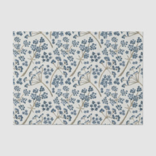 Elegant Blue Watercolor Flowers Tissue Paper
