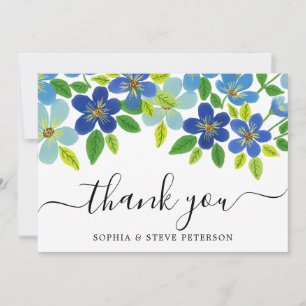 Elegant Blue Watercolor Flowers Wedding Thank You Card