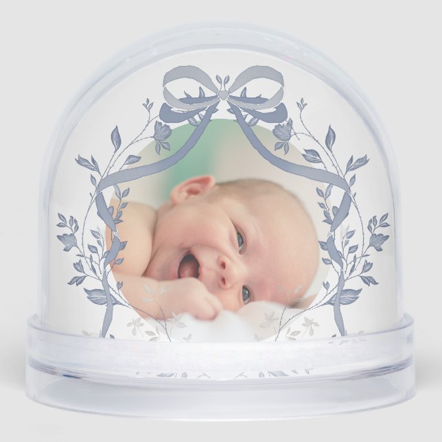 elegant blue watercolor frame Baptism thank you  Snowglobe (Front)