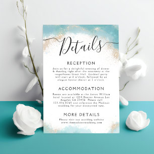Elegant Blue Watercolor Gold Wedding Details Enclosure Card