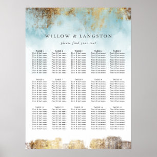 Elegant Blue Watercolor Gold Wedding Seating Chart