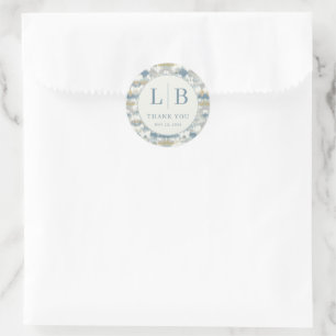 Elegant Blue Watercolor Gratitude Classic Round Sticker